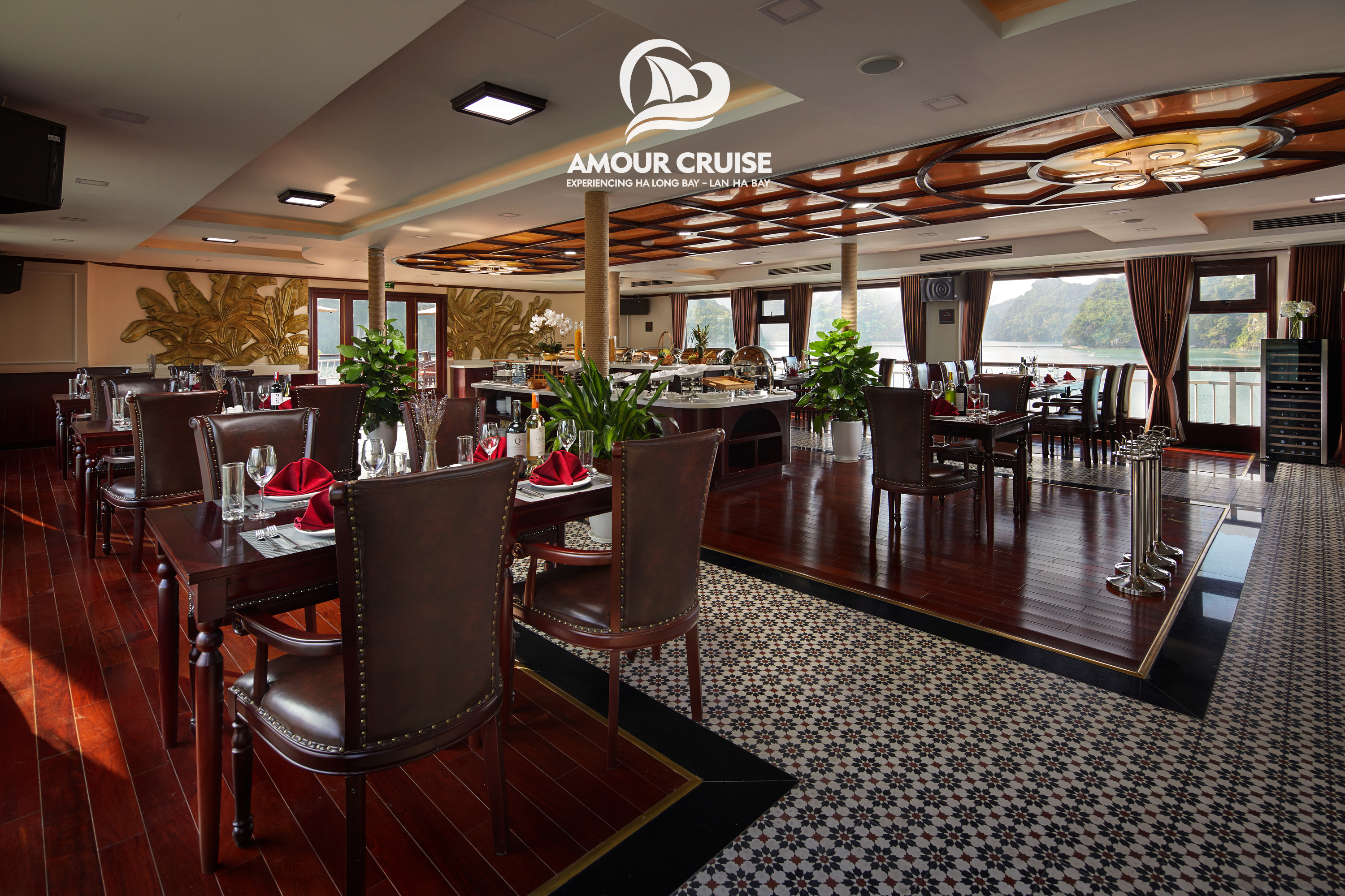Warm candlelit dining atmosphere on Amour Cruises