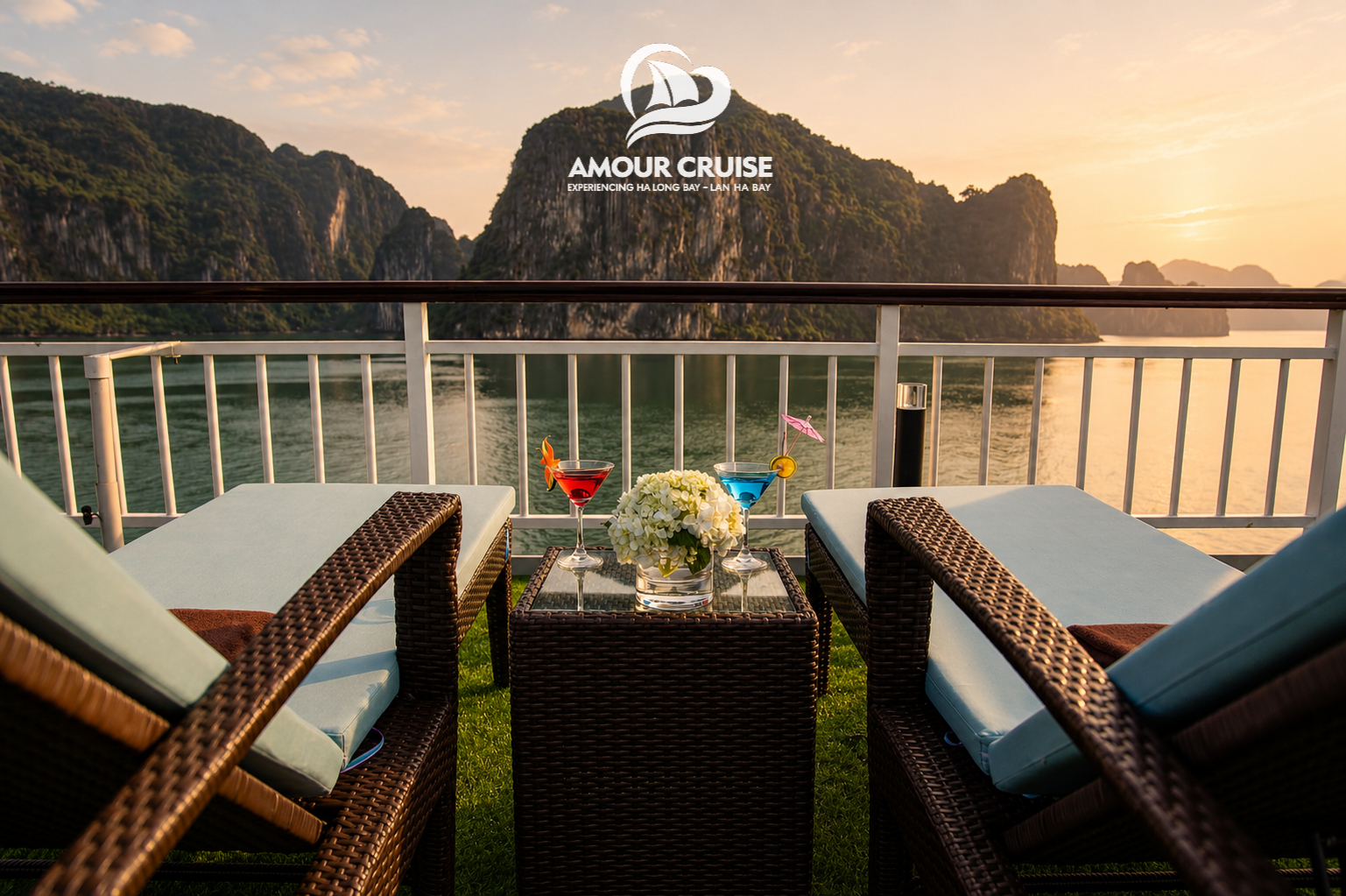 Relaxing ocean view from Amour Cruises lounge chairs